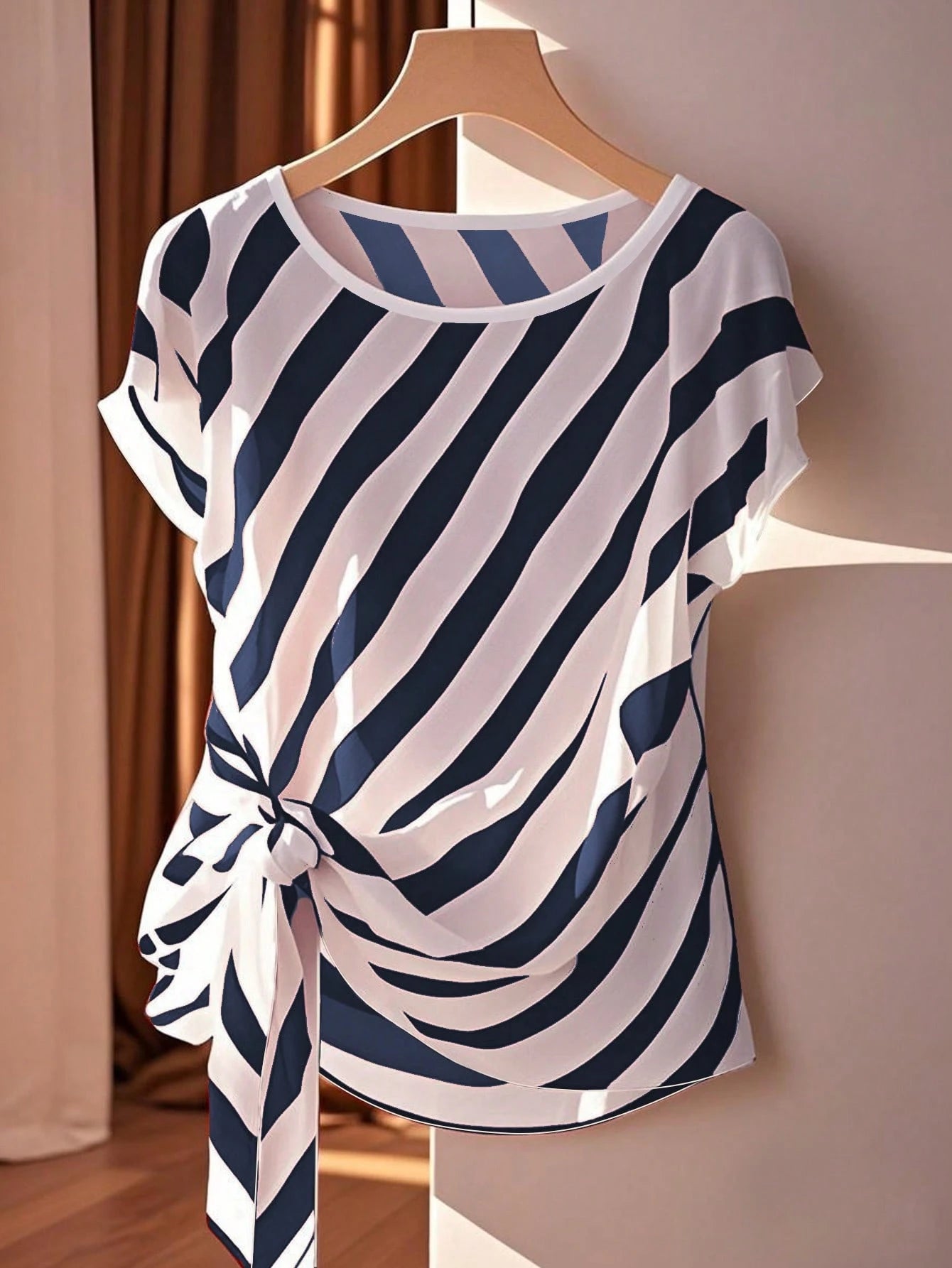 Franclia Round Neck Sleeveless Bowknot Hem Slit Women Shirt