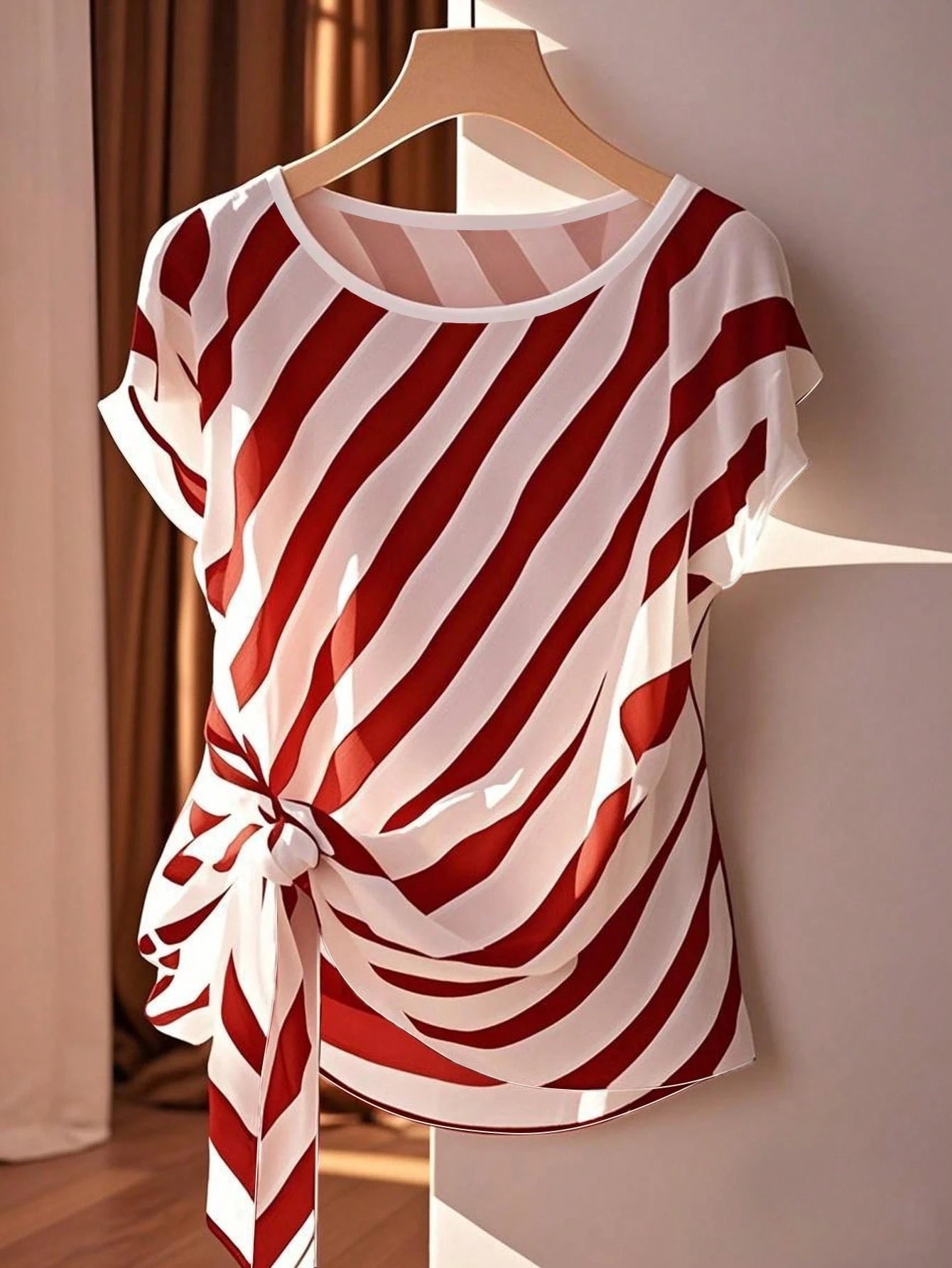 Franclia Round Neck Sleeveless Bowknot Hem Slit Women Shirt