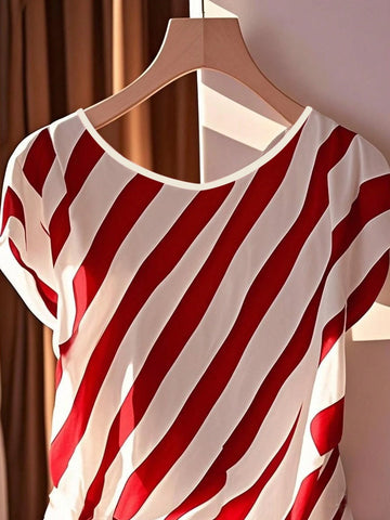 Franclia Round Neck Sleeveless Bowknot Hem Slit Women Shirt