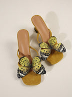 Square Toe Uncommon Design Butterfly Decor New Strap High Heel Sandals shein