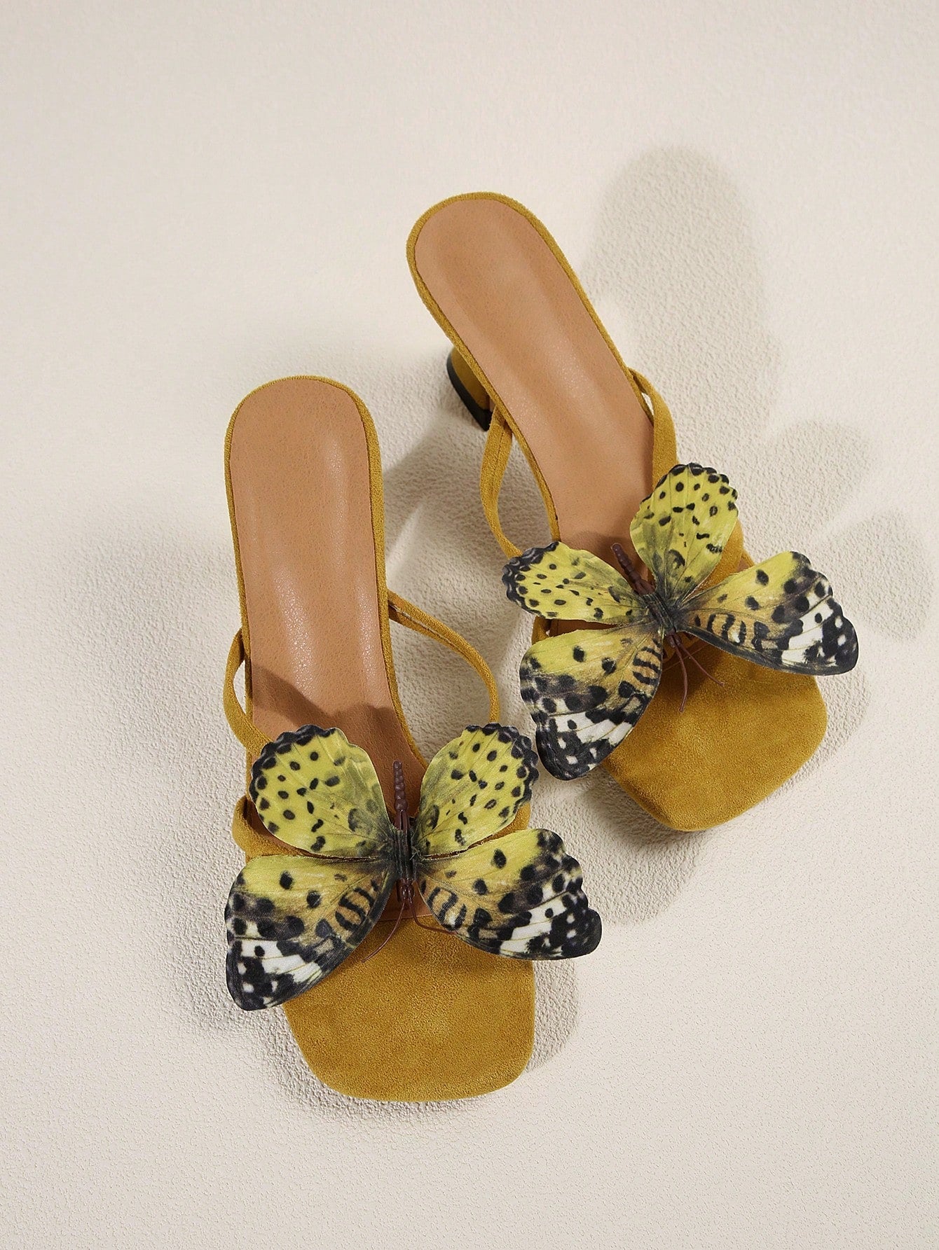 Square Toe Uncommon Design Butterfly Decor New Strap High Heel Sandals shein