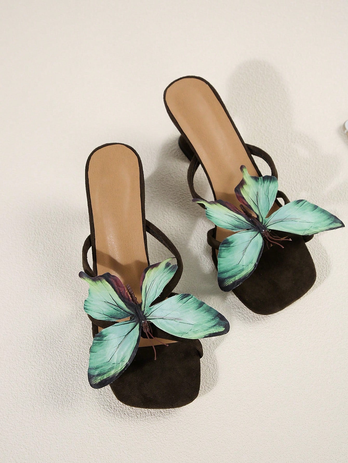 Square Toe Uncommon Design Butterfly Decor New Strap High Heel Sandals shein