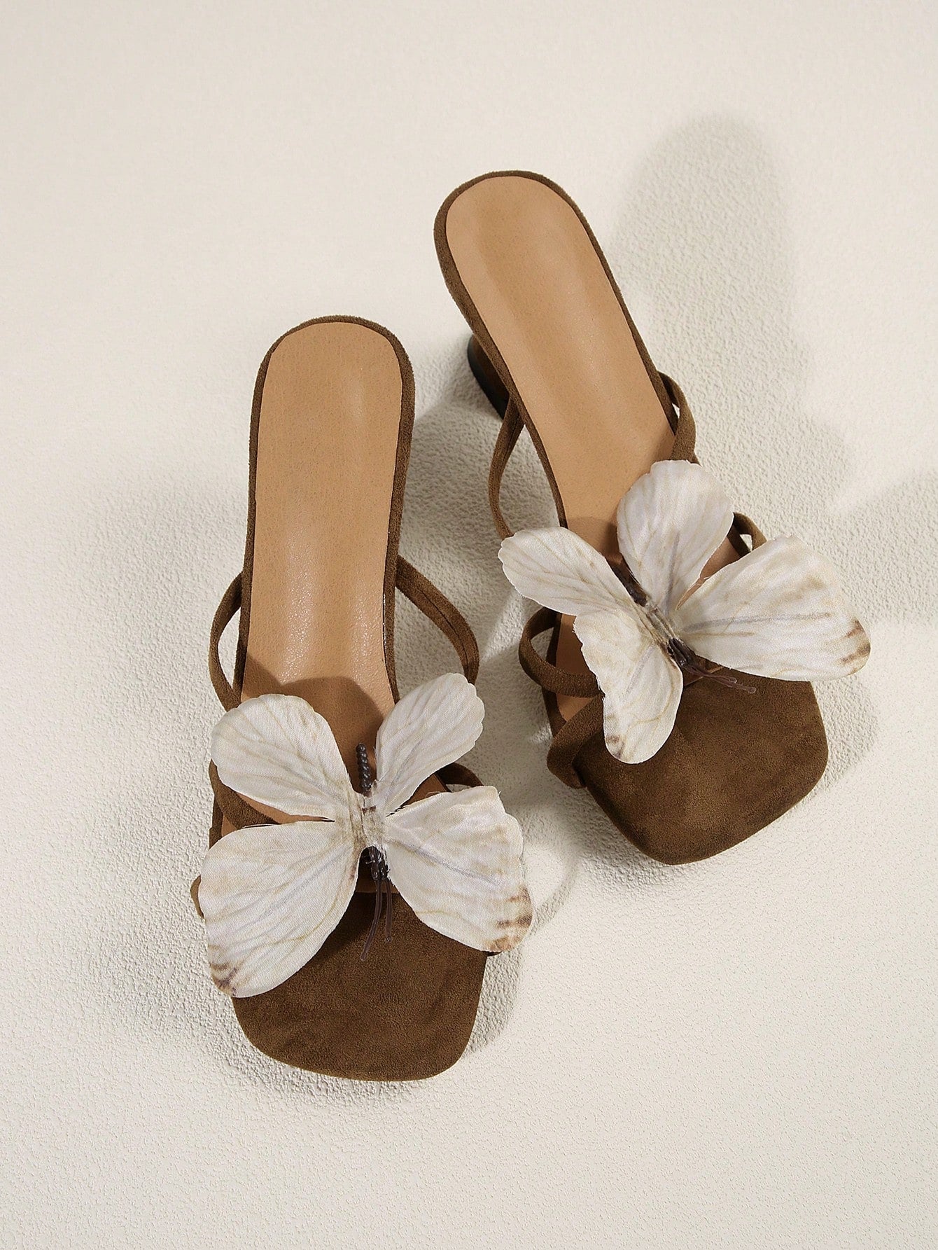 Square Toe Uncommon Design Butterfly Decor New Strap High Heel Sandals shein