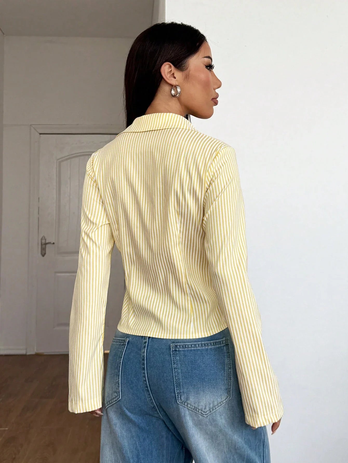 Women's Striped Print Simple Daily Long Sleeve Blouse shein