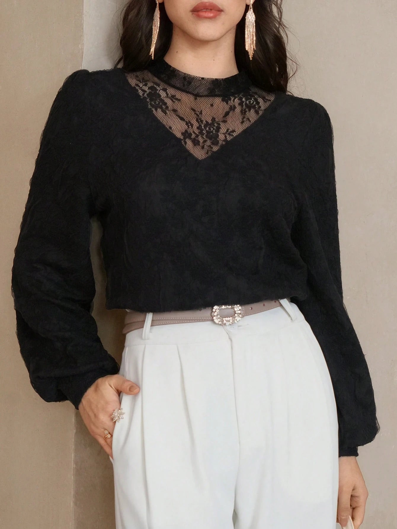 DAZY Women Mesh Patchwork Pullover T-Shirt