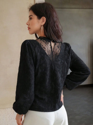 DAZY Women Mesh Patchwork Pullover T-Shirt