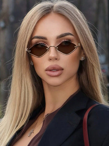 1pc Women's Half-Frame Square Metal Fashion Glasses