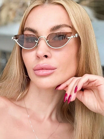 1pc Women's Half-Frame Square Metal Fashion Glasses