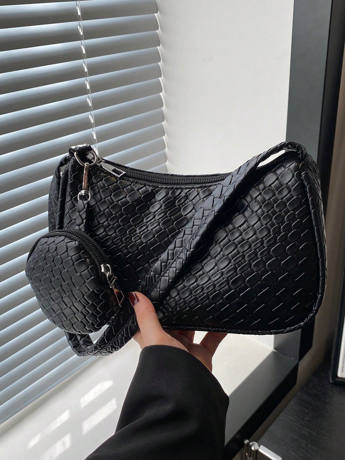 Geometric Print Hobo Bag Zipper With Coin Purse shein