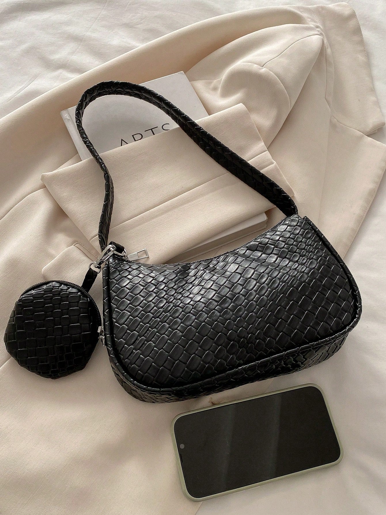 Geometric Print Hobo Bag Zipper With Coin Purse shein