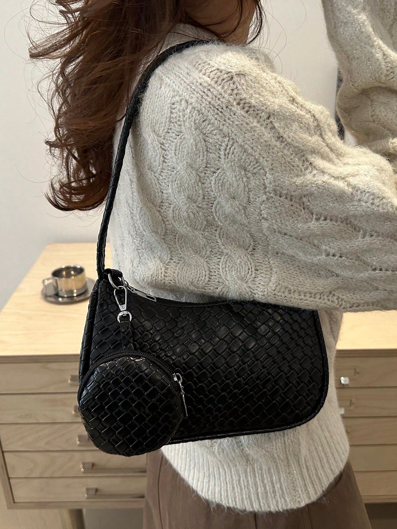 Geometric Print Hobo Bag Zipper With Coin Purse shein