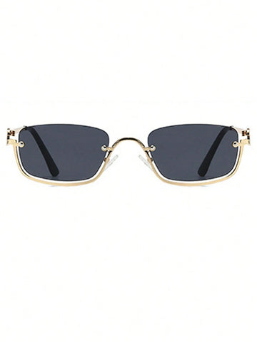 1pc Women's Half-Frame Square Metal Fashion Glasses