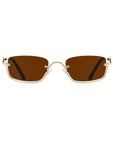 1pc Women's Half-Frame Square Metal Fashion Glasses