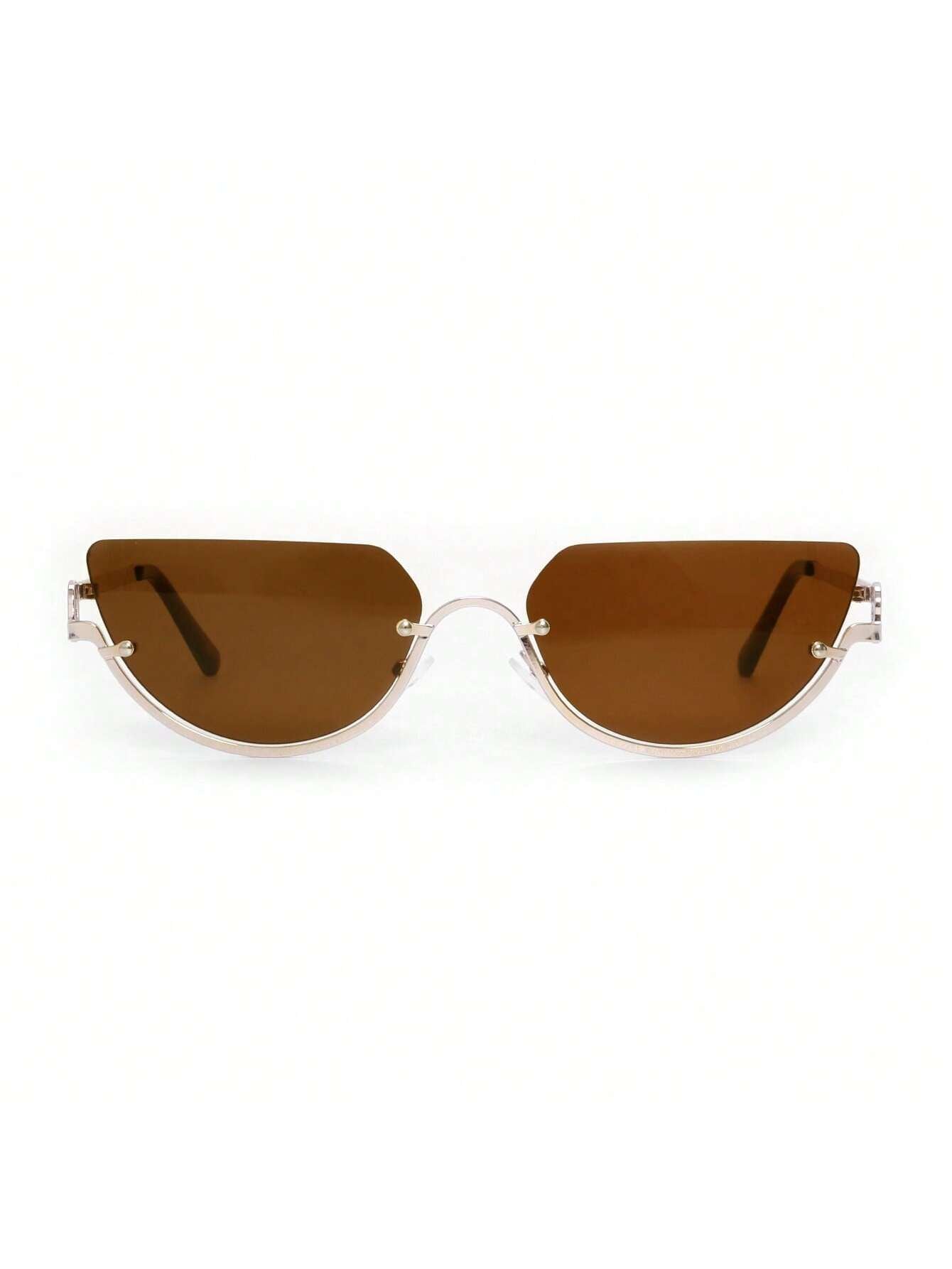 1pc Women's Half-Frame Square Metal Fashion Glasses shein
