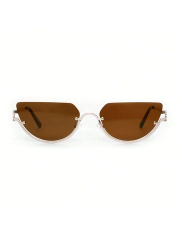 1pc Women's Half-Frame Square Metal Fashion Glasses