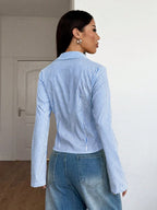 Women's Striped Print Simple Daily Long Sleeve Blouse shein