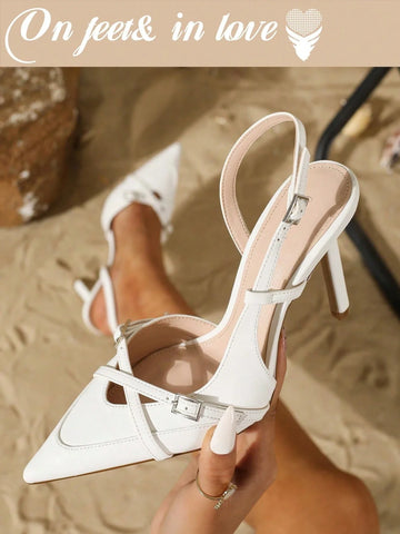 Women's Elegant Crisscross Strap Pointed Toe V-Cut Buckle High Heel Pumps