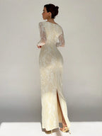 Sexy S-Shaped Lace Long Sleeve Cupped Corset Collar Slim Fitted Floor Length Dress shein