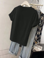 Women Graphic Embroidered Casual Comfortable Short Sleeve T-Shirt shein