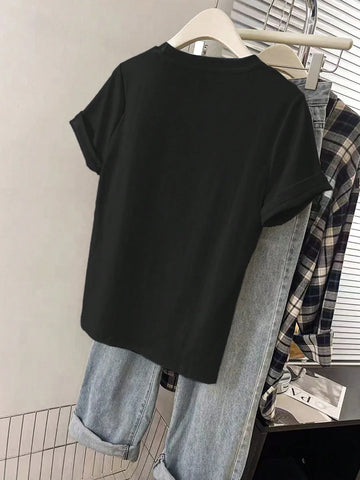 Women Graphic Embroidered Casual Comfortable Short Sleeve T-Shirt