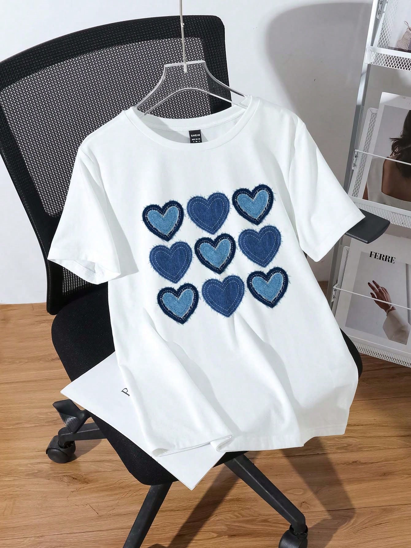 EZwear Oversized Casual Cherry Pattern Round Neck Short Sleeve T-Shirt shein