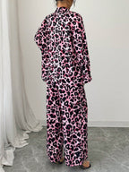 Women Casual Leopard Print Shirt And Pants Set shein