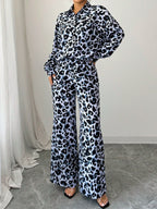 Women Casual Leopard Print Shirt And Pants Set shein