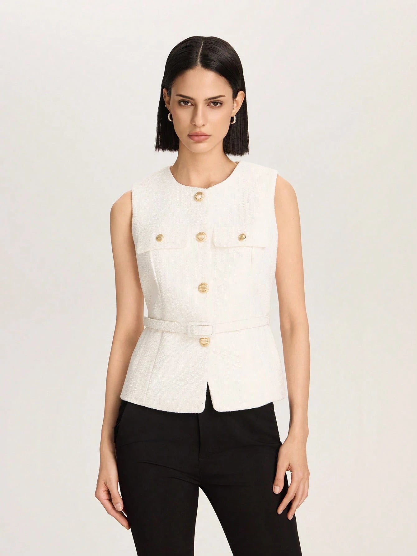 Casual Waistcoat Jacket With Belt