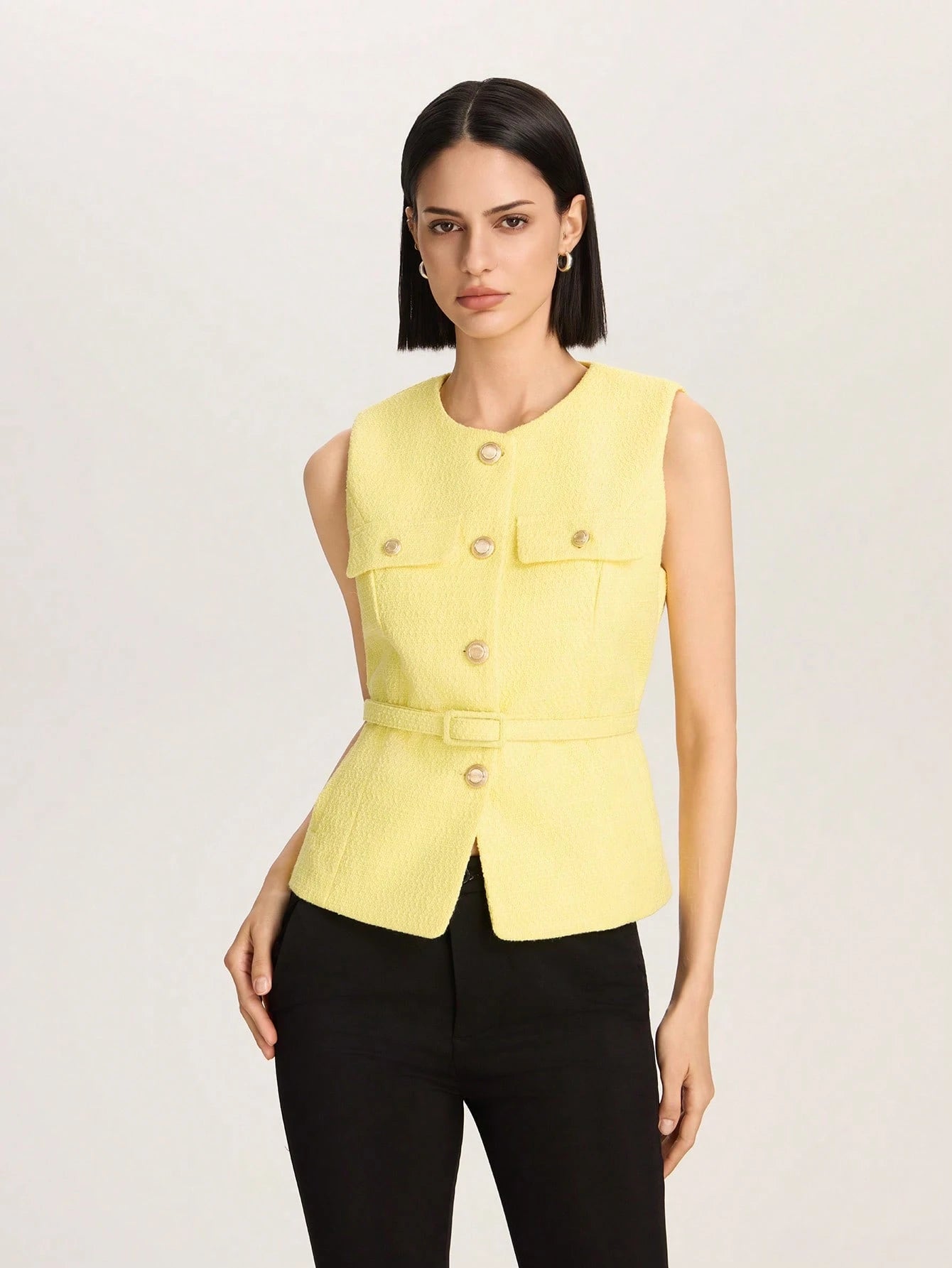 Casual Waistcoat Jacket With Belt