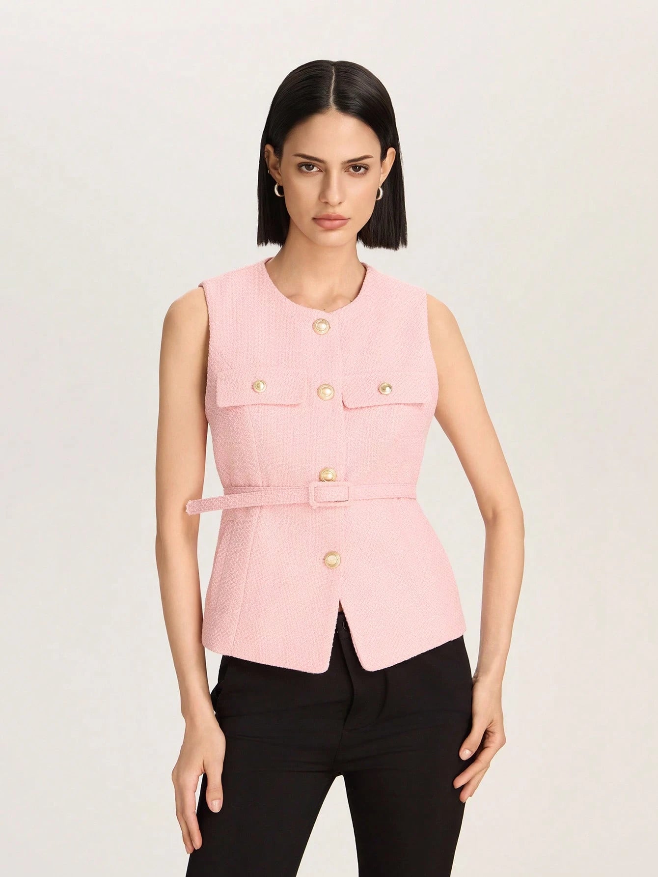 Casual Waistcoat Jacket With Belt