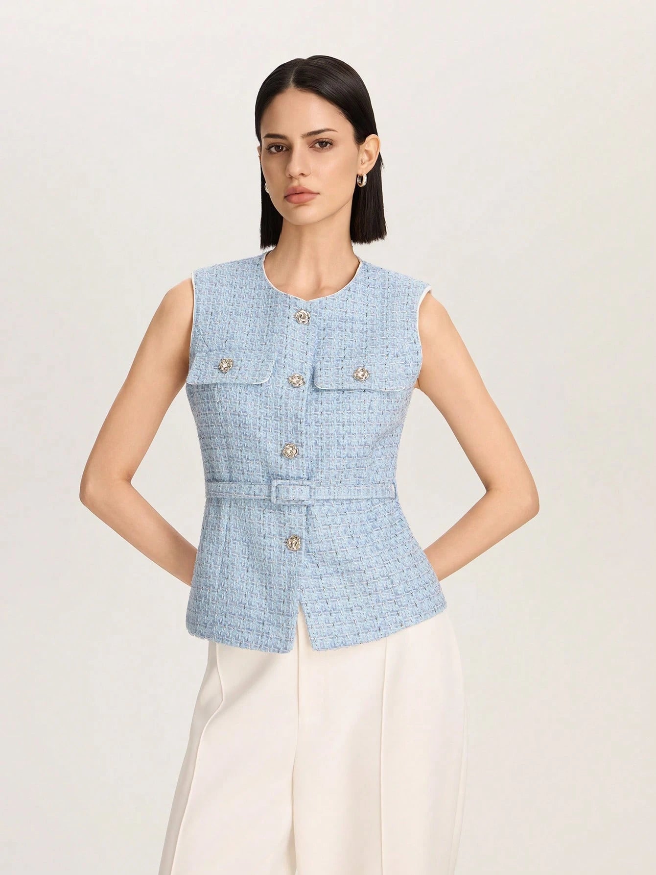 Casual Waistcoat Jacket With Belt