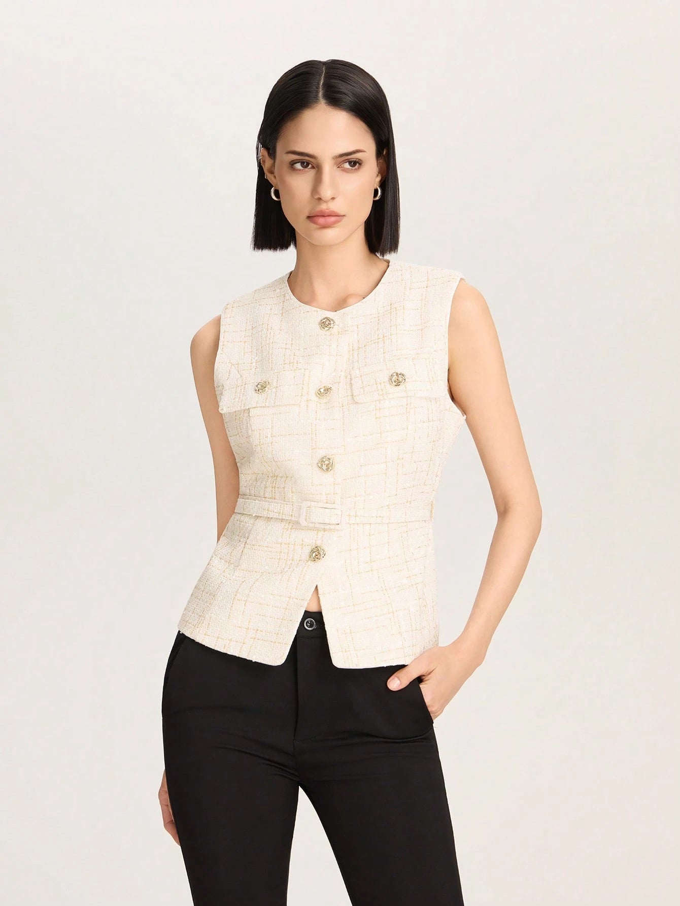 Casual Waistcoat Jacket With Belt