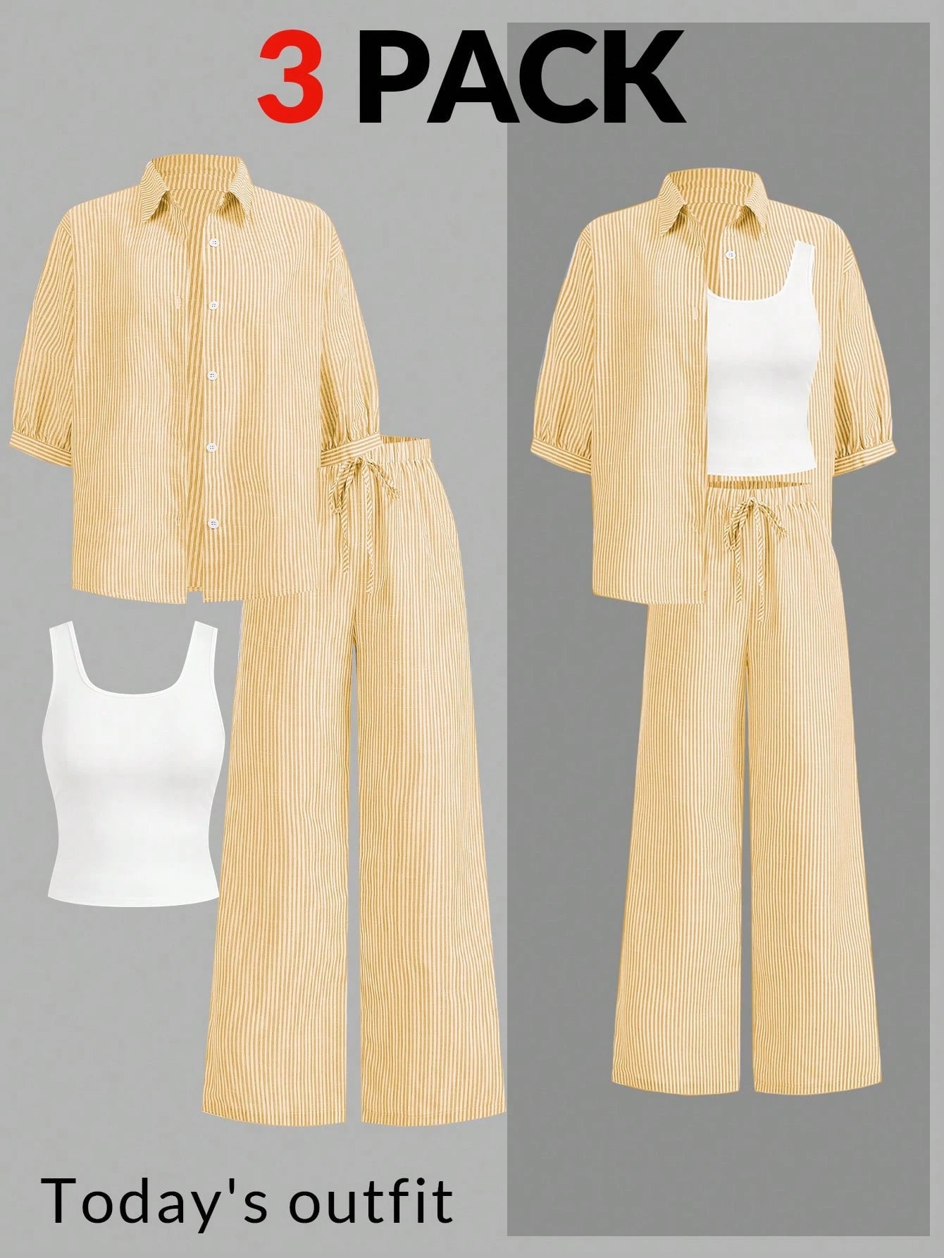 Luneh Square Neck Fitted Crop Top With Elastic Waist Bowknot Belt And Wide-Leg Pants + Vintage Leopard Print Button-Up Shirt shein