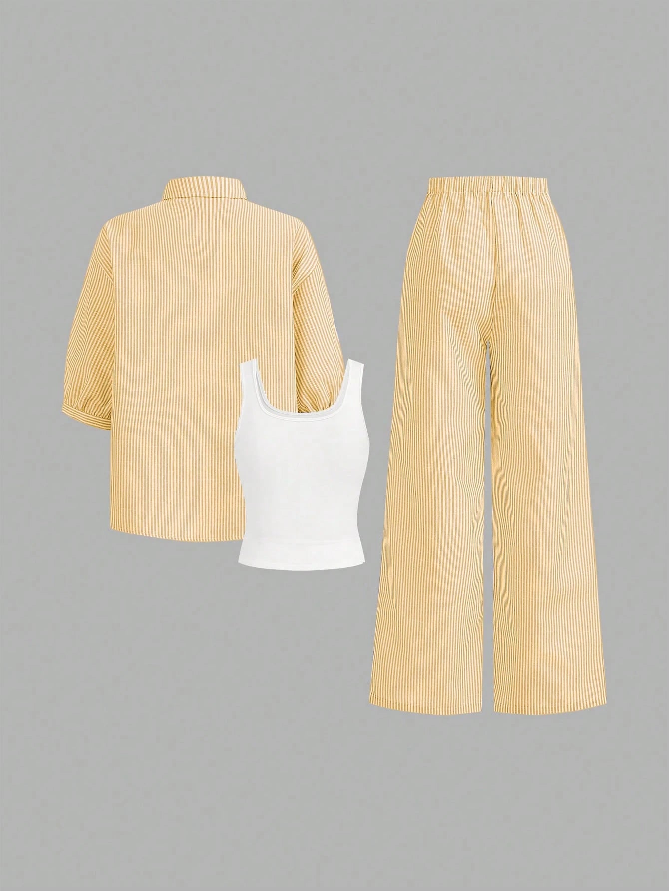 Luneh Square Neck Fitted Crop Top With Elastic Waist Bowknot Belt And Wide-Leg Pants + Vintage Leopard Print Button-Up Shirt shein