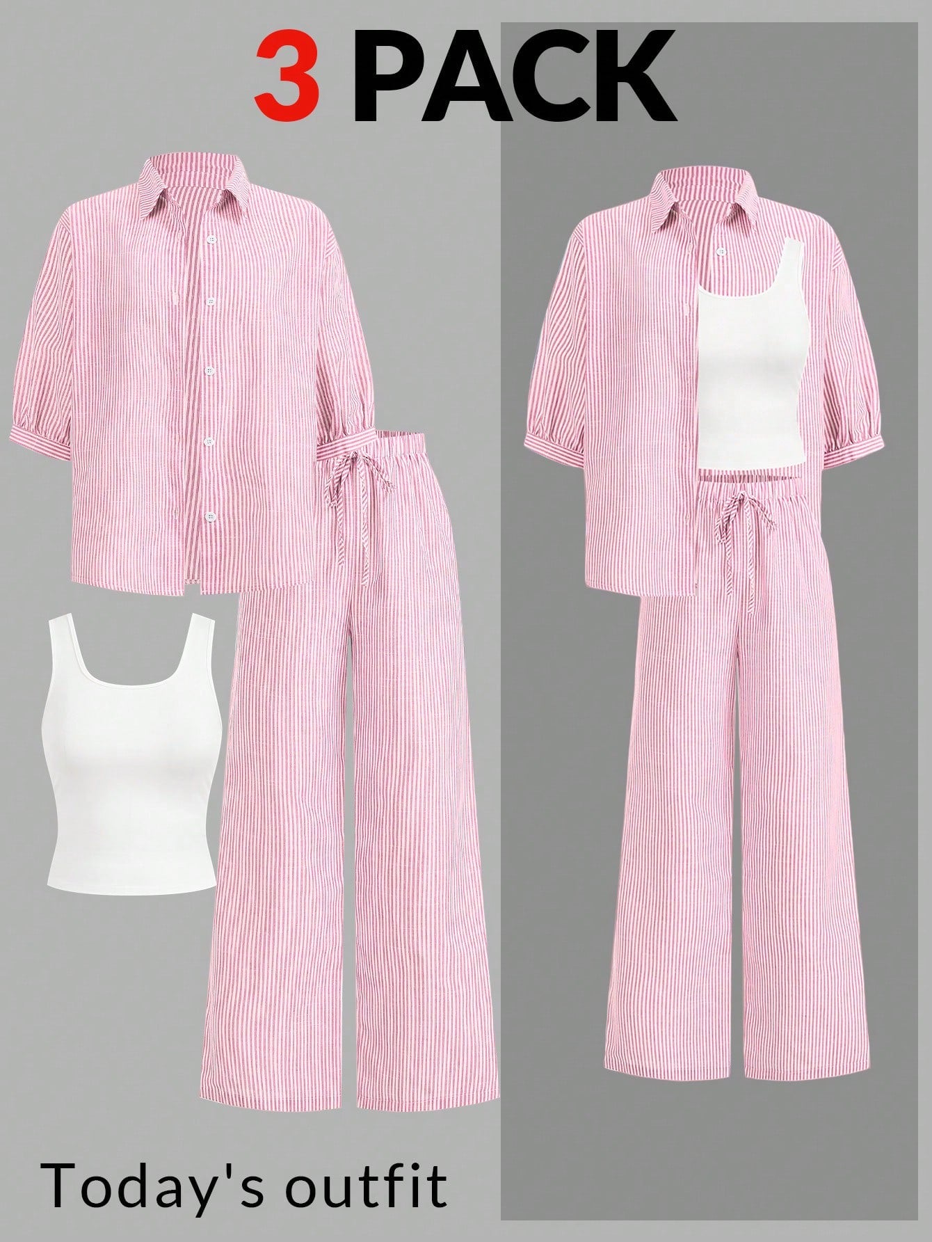Luneh Square Neck Fitted Crop Top With Elastic Waist Bowknot Belt And Wide-Leg Pants + Vintage Leopard Print Button-Up Shirt shein