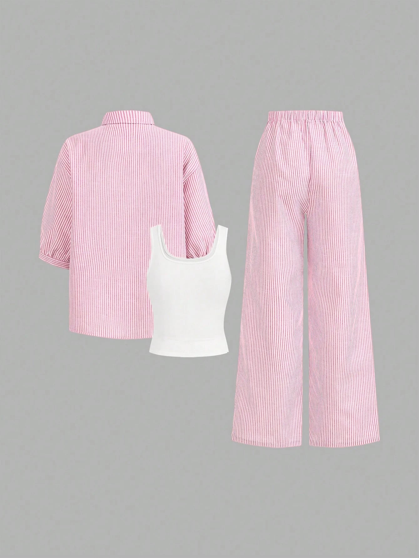 Luneh Square Neck Fitted Crop Top With Elastic Waist Bowknot Belt And Wide-Leg Pants + Vintage Leopard Print Button-Up Shirt shein