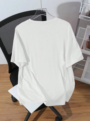 EZwear Oversized Casual Cherry Pattern Round Neck Short Sleeve T-Shirt