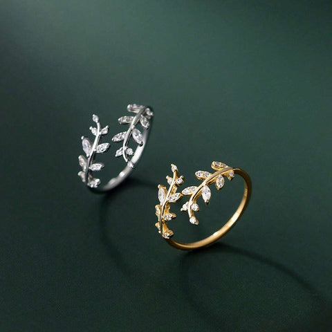 1 Piece Of Fashionable Cubic Zirconia S925 Sterling Silver Branch And Leaf Open Ring shein