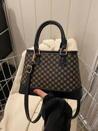 1 Piece Vintage Printed Double Handle Tote Bucket Bag Zipper Opening Shoulder Strap Adjustable Crossbody Bag shein