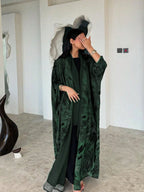 1pc Elegant Casual Chiffon Printed Open Front Long Robe Abaya shein