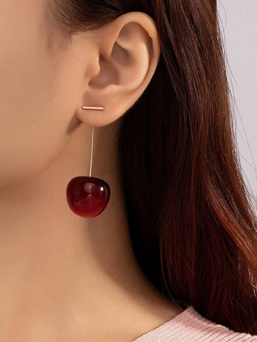 1pair Creative Cute Cherry Stud Earrings shein