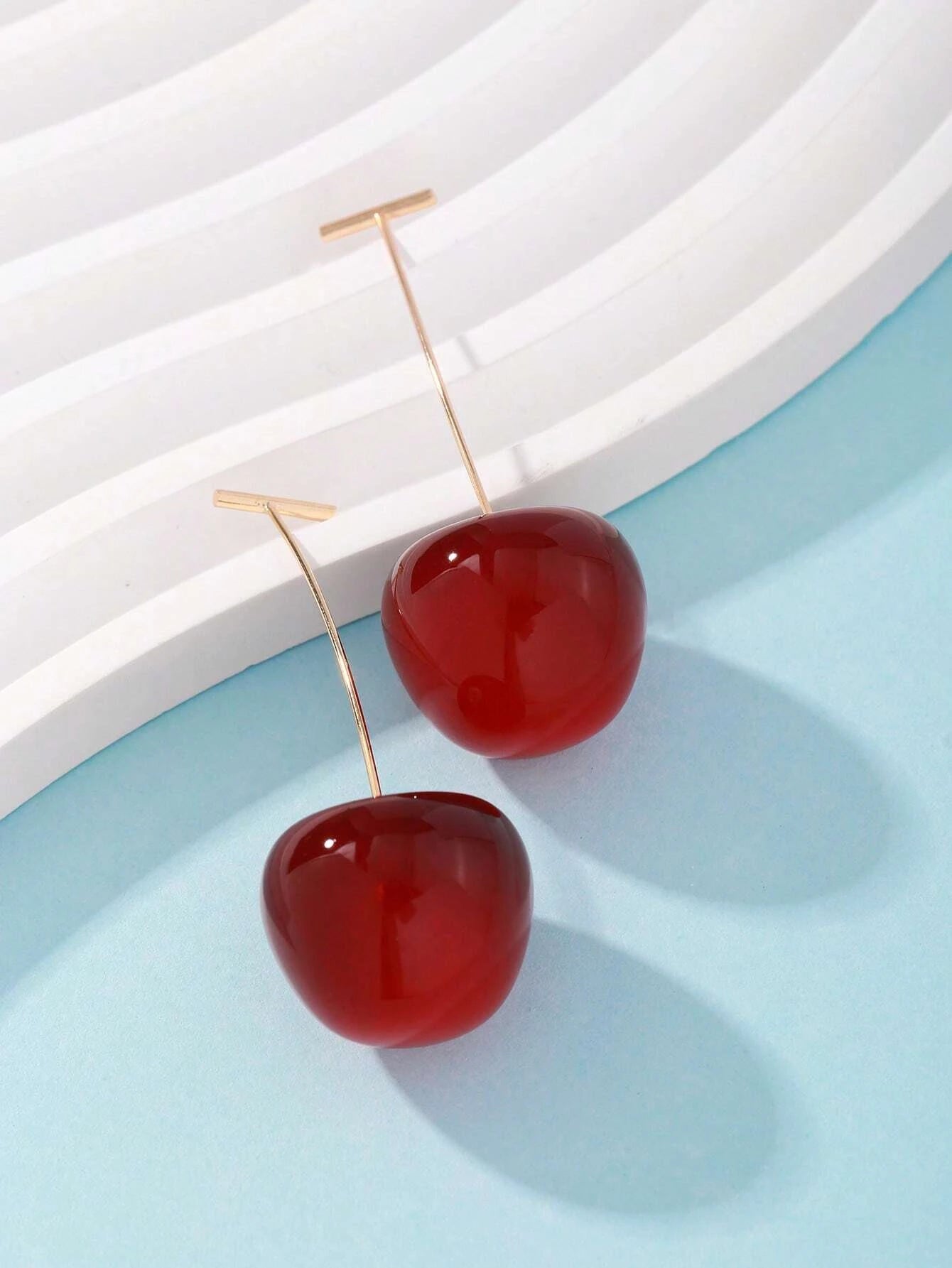 1pair Creative Cute Cherry Stud Earrings shein