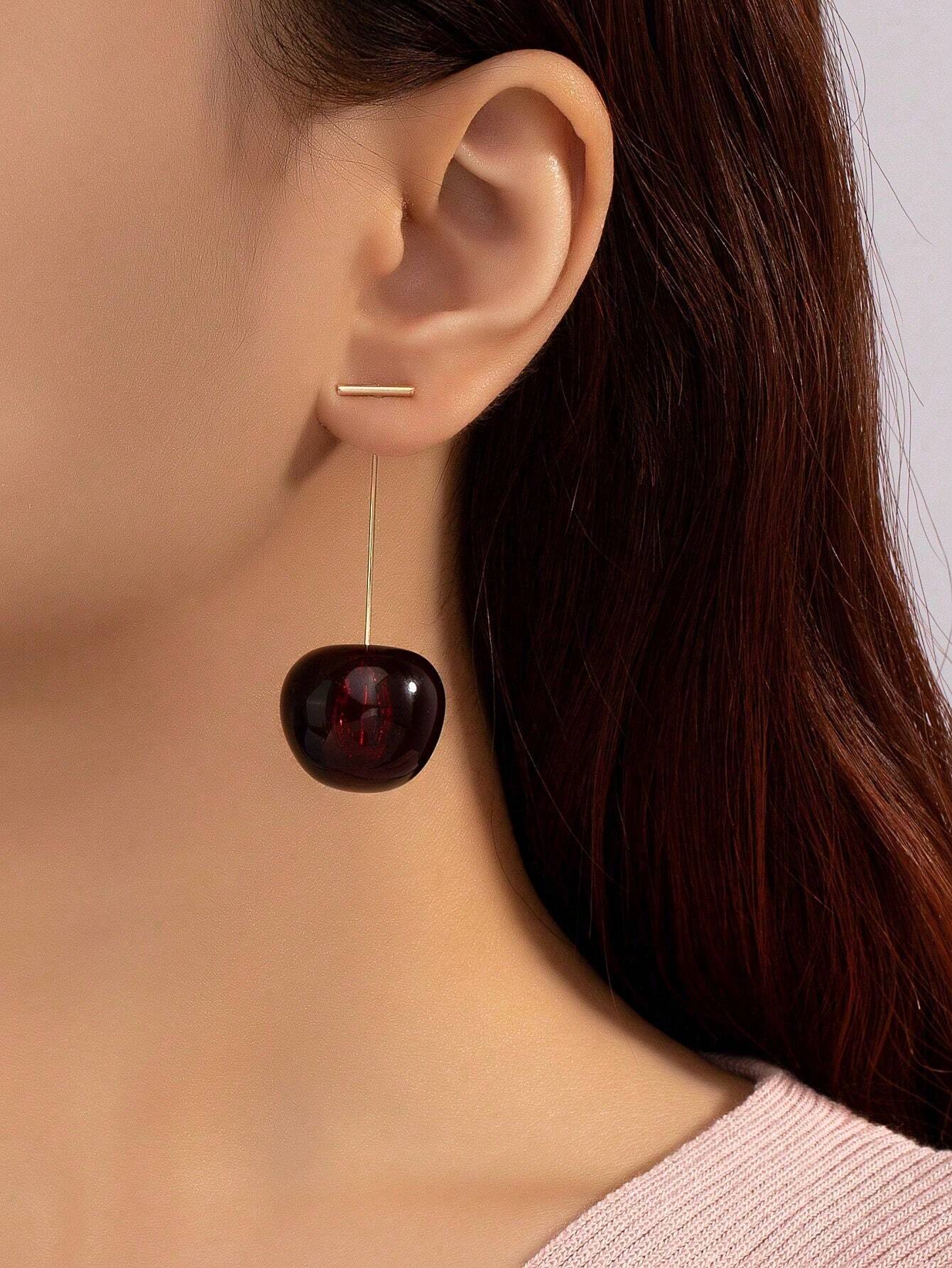 1pair Creative Cute Cherry Stud Earrings shein