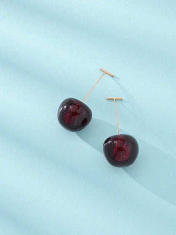 1pair Creative Cute Cherry Stud Earrings shein