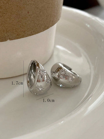 1pair Elegant Ellipse Shaped Hollow Out Teardrop Stud Earrings shein