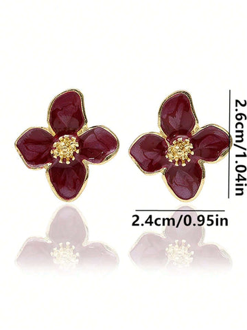 1pair Trendy Needle Luoshen Flower Drop Glaze Flower Earrings shein