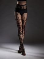1pair Flower Print Fishnet Tights shein
