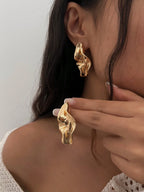 1pair Vintage Asymmetrical Abstract Metal Leaf Drop Earrings