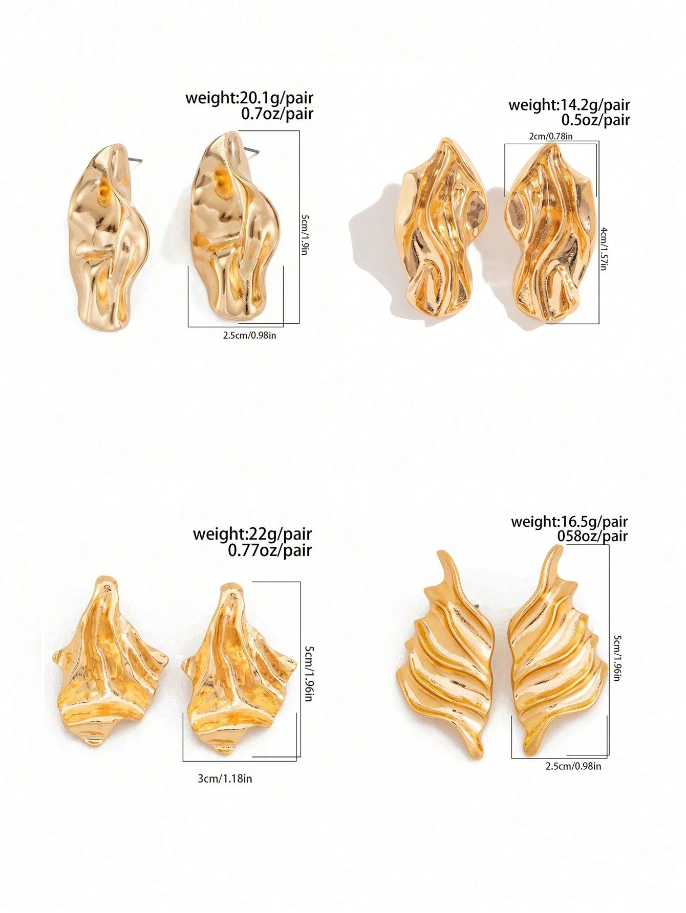 1pair Vintage Asymmetrical Abstract Metal Leaf Drop Earrings