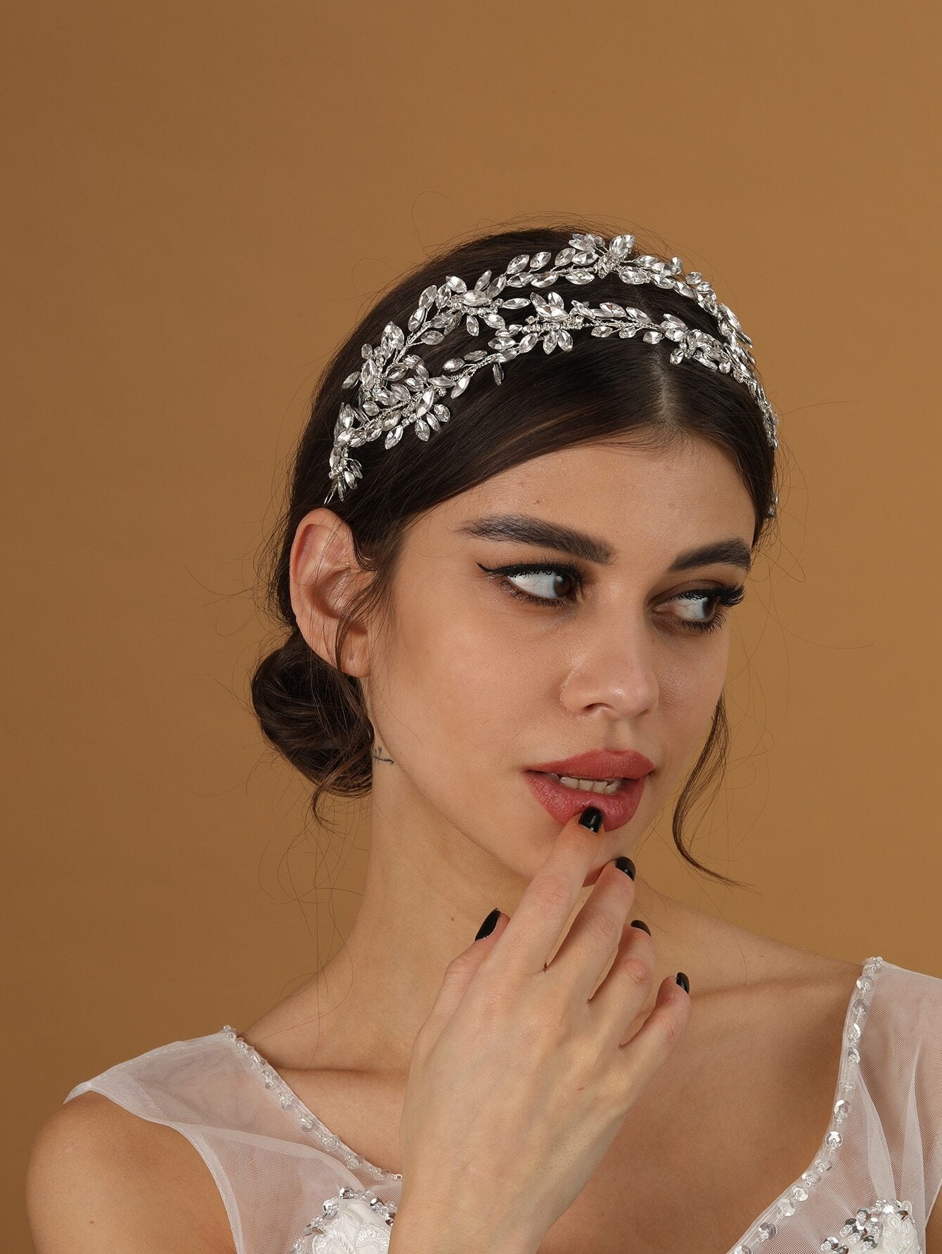 1pc Double Row Crystal Handmade Hair Band With Romantic Rhinestones shein